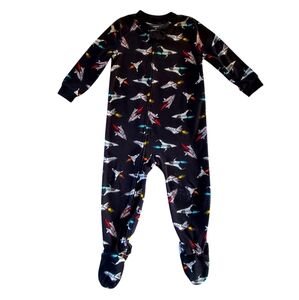 Black Rocket Print One Piece Footed Pajamas